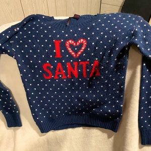 Christmas sweater -I ♥️ Santa- navy ,white and red. juniors  Large. Very soft!